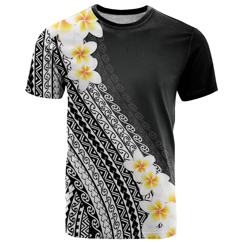 Tahiti Plumeria Tribal Pattern T Shirt Wave Style Black LT05 Black - Polynesian Pride