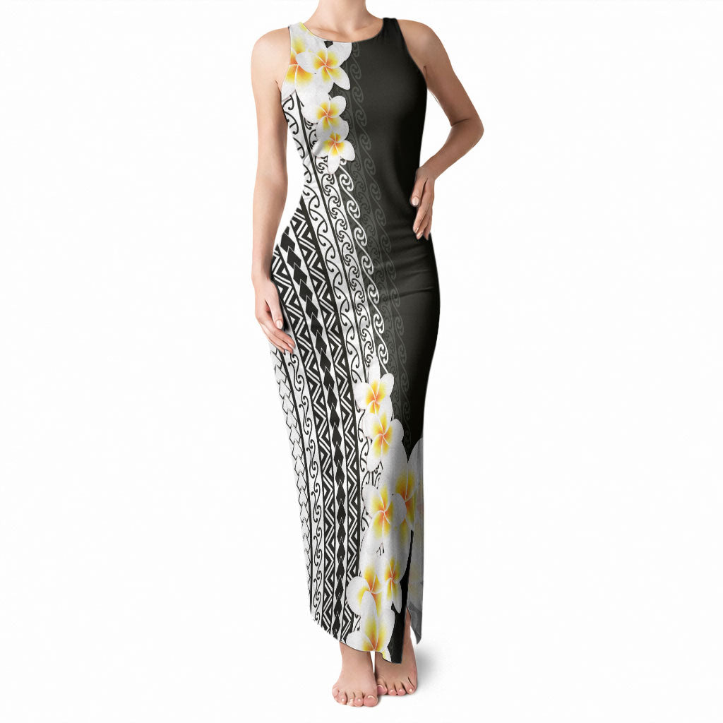 Tahiti Plumeria Tribal Pattern Tank Maxi Dress Wave Style Black LT05 Women Black - Polynesian Pride