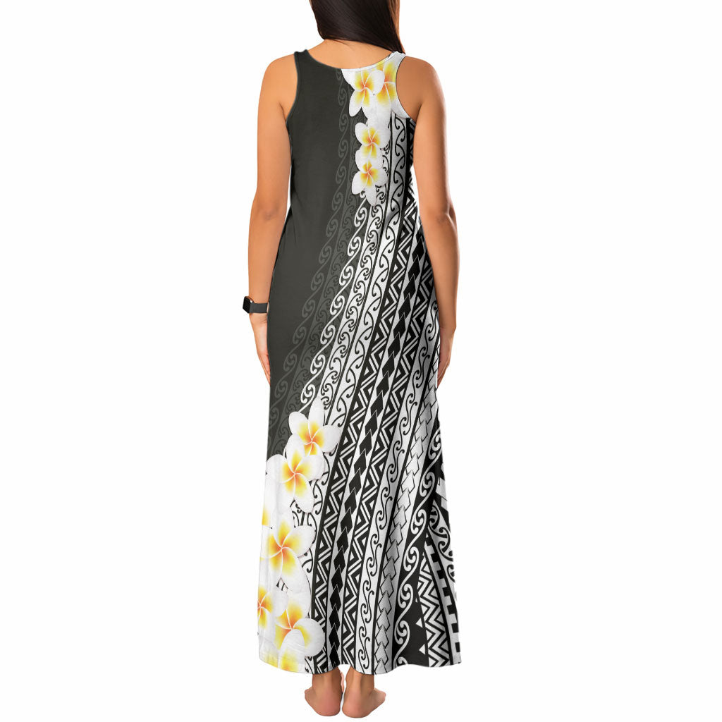 Tahiti Plumeria Tribal Pattern Tank Maxi Dress Wave Style Black LT05 - Polynesian Pride
