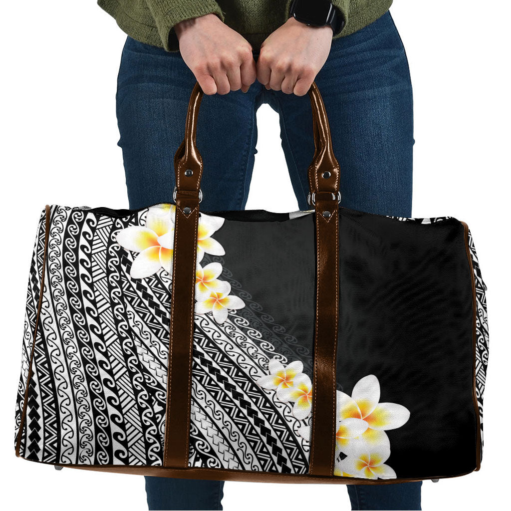 Tahiti Plumeria Tribal Pattern Travel Bag Wave Style Black LT05 Black - Polynesian Pride