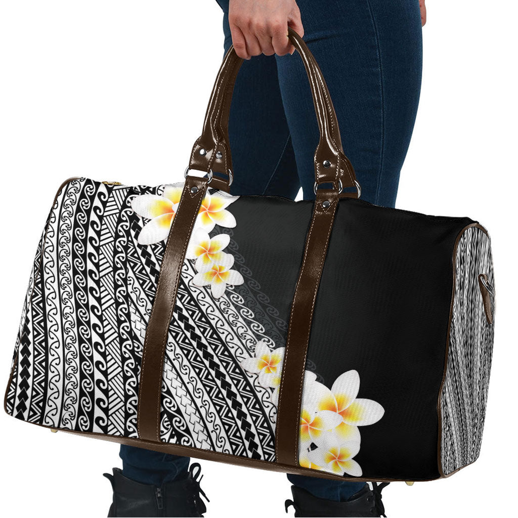 Tahiti Plumeria Tribal Pattern Travel Bag Wave Style Black LT05 - Polynesian Pride