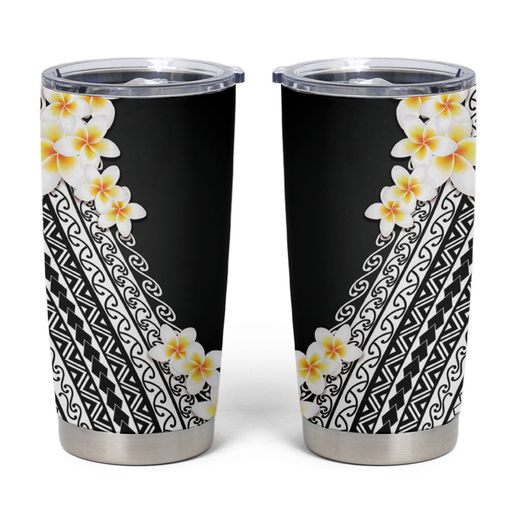 Tahiti Plumeria Tribal Pattern Tumbler Cup Wave Style Black LT05 Black - Polynesian Pride