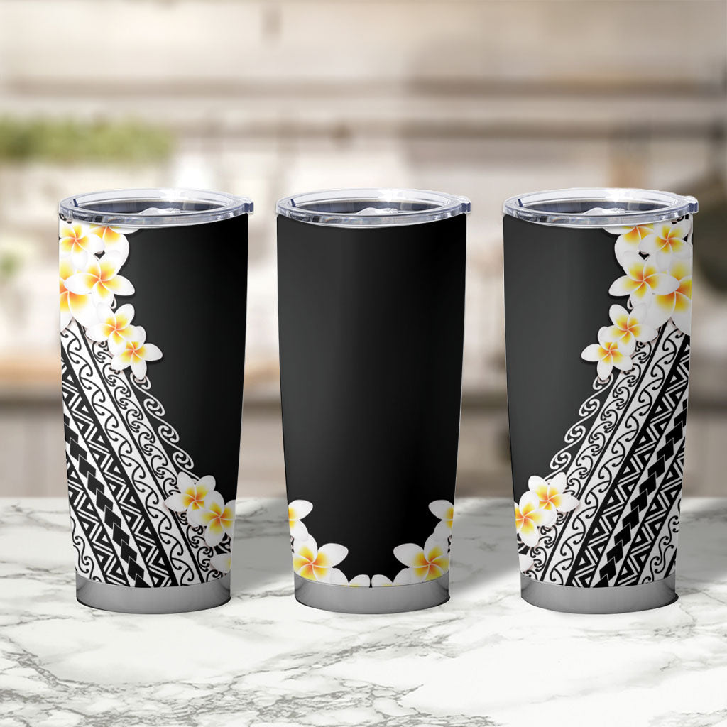 Tahiti Plumeria Tribal Pattern Tumbler Cup Wave Style Black LT05 - Polynesian Pride