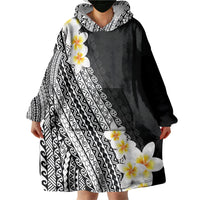 Tahiti Plumeria Tribal Pattern Wearable Blanket Hoodie Wave Style Black LT05 - Polynesian Pride