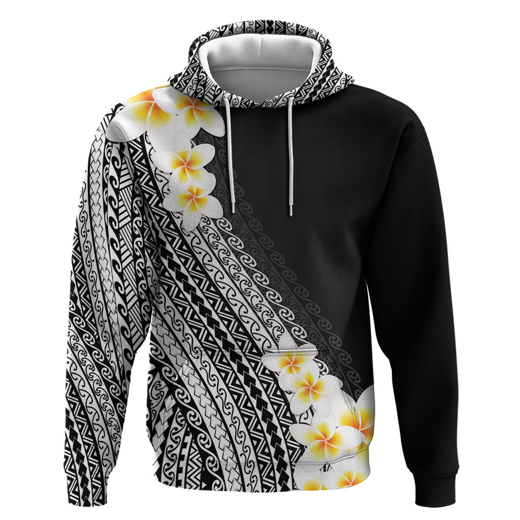 Tahiti Plumeria Tribal Pattern Zip Hoodie Wave Style Black LT05 Pullover Hoodie Black - Polynesian Pride