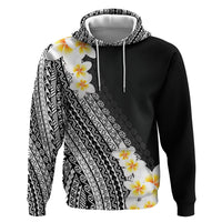 Tahiti Plumeria Tribal Pattern Zip Hoodie Wave Style Black LT05 Pullover Hoodie Black - Polynesian Pride