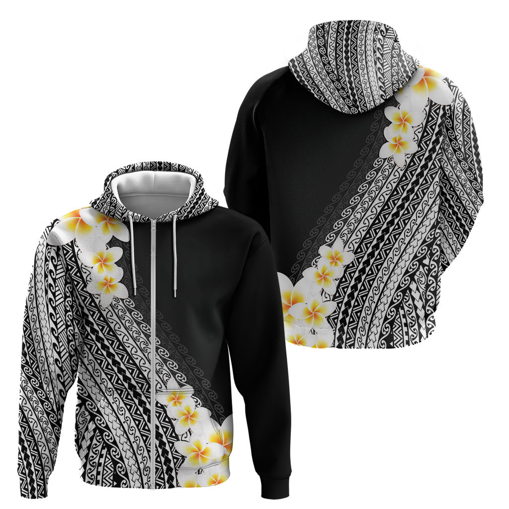 Tahiti Plumeria Tribal Pattern Zip Hoodie Wave Style Black LT05 - Polynesian Pride