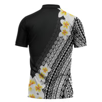 Tahiti Plumeria Tribal Pattern Zipper Polo Shirt Wave Style Black LT05 - Polynesian Pride