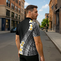 Tahiti Plumeria Tribal Pattern Zipper Polo Shirt Wave Style Black LT05 - Polynesian Pride