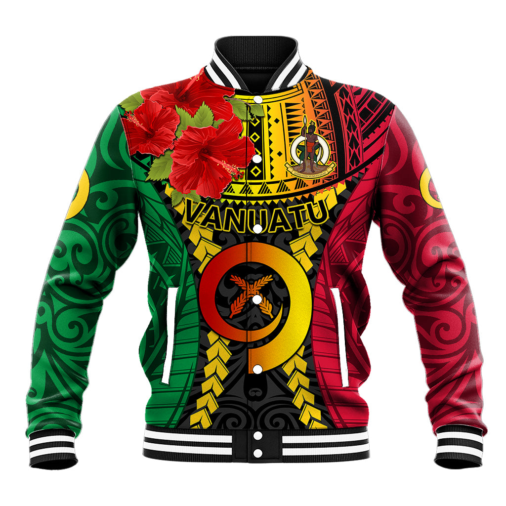 Vanuatu Baseball Jacket Vanuatuan Coat Of Arms Mix Pig Tusk Poynesian Pattern LT05 Unisex Reggae - Polynesian Pride