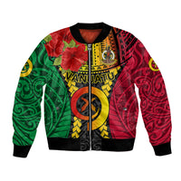 Vanuatu Bomber Jacket Vanuatuan Coat Of Arms Mix Pig Tusk Poynesian Pattern LT05 Unisex Reggae - Polynesian Pride
