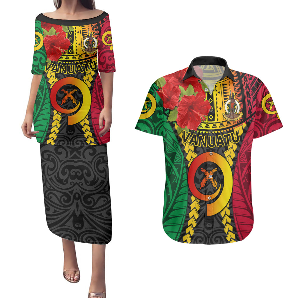 Vanuatu Couples Matching Puletasi Dress and Hawaiian Shirt Vanuatuan Coat Of Arms Mix Pig Tusk Poynesian Pattern LT05 Reggae - Polynesian Pride