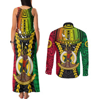 Vanuatu Couples Matching Tank Maxi Dress and Long Sleeve Button Shirts Vanuatuan Coat Of Arms Mix Pig Tusk Poynesian Pattern LT05 - Polynesian Pride