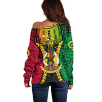 Vanuatu Off Shoulder Sweater Vanuatuan Coat Of Arms Mix Pig Tusk Poynesian Pattern LT05 - Polynesian Pride