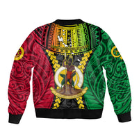 Vanuatu Sleeve Zip Bomber Jacket Vanuatuan Coat Of Arms Mix Pig Tusk Poynesian Pattern LT05 - Polynesian Pride