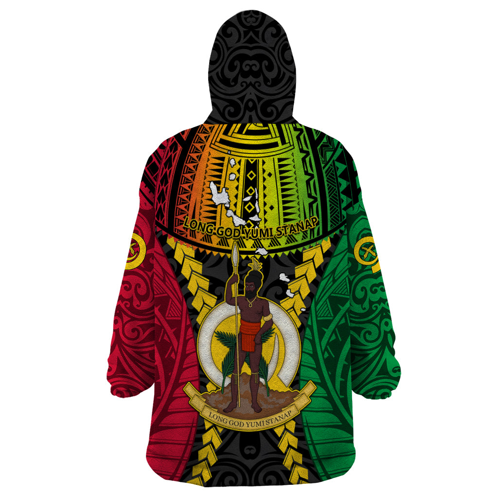 Vanuatu Wearable Blanket Hoodie Vanuatuan Coat Of Arms Mix Pig Tusk Poynesian Pattern LT05 - Polynesian Pride