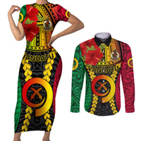 Personalized Vanuatu Couples Matching Short Sleeve Bodycon Dress and Long Sleeve Button Shirts Vanuatuan Coat Of Arms Mix Pig Tusk Poynesian Pattern LT05 Reggae - Polynesian Pride