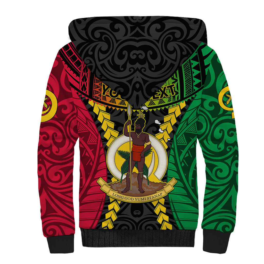 Personalized Vanuatu Sherpa Hoodie Vanuatuan Coat Of Arms Mix Pig Tusk Poynesian Pattern LT05 - Polynesian Pride