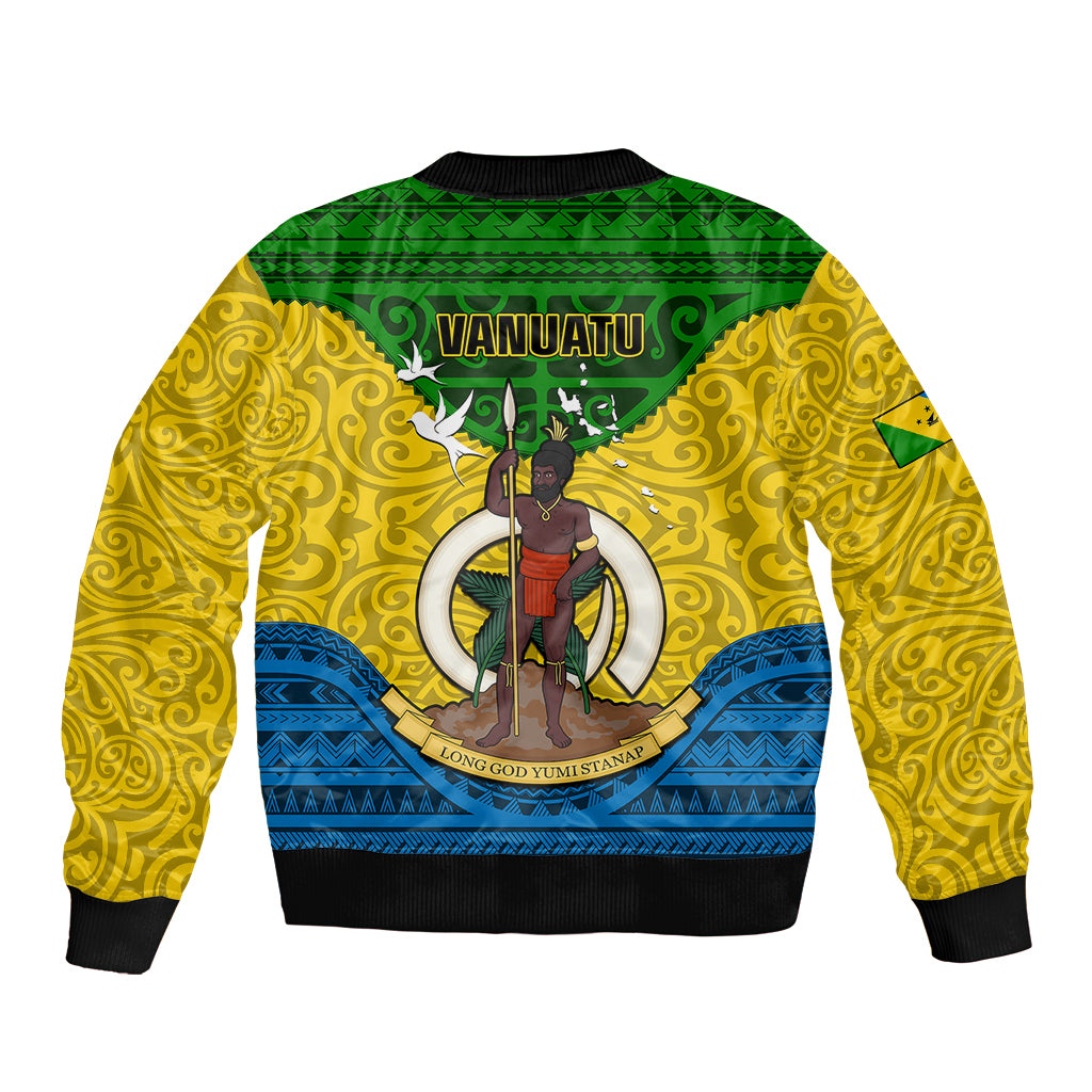 Vanuatu Malampa Province Bomber Jacket Coat Of Arms And Namele Fern Polynesian Pattern LT05 - Polynesian Pride