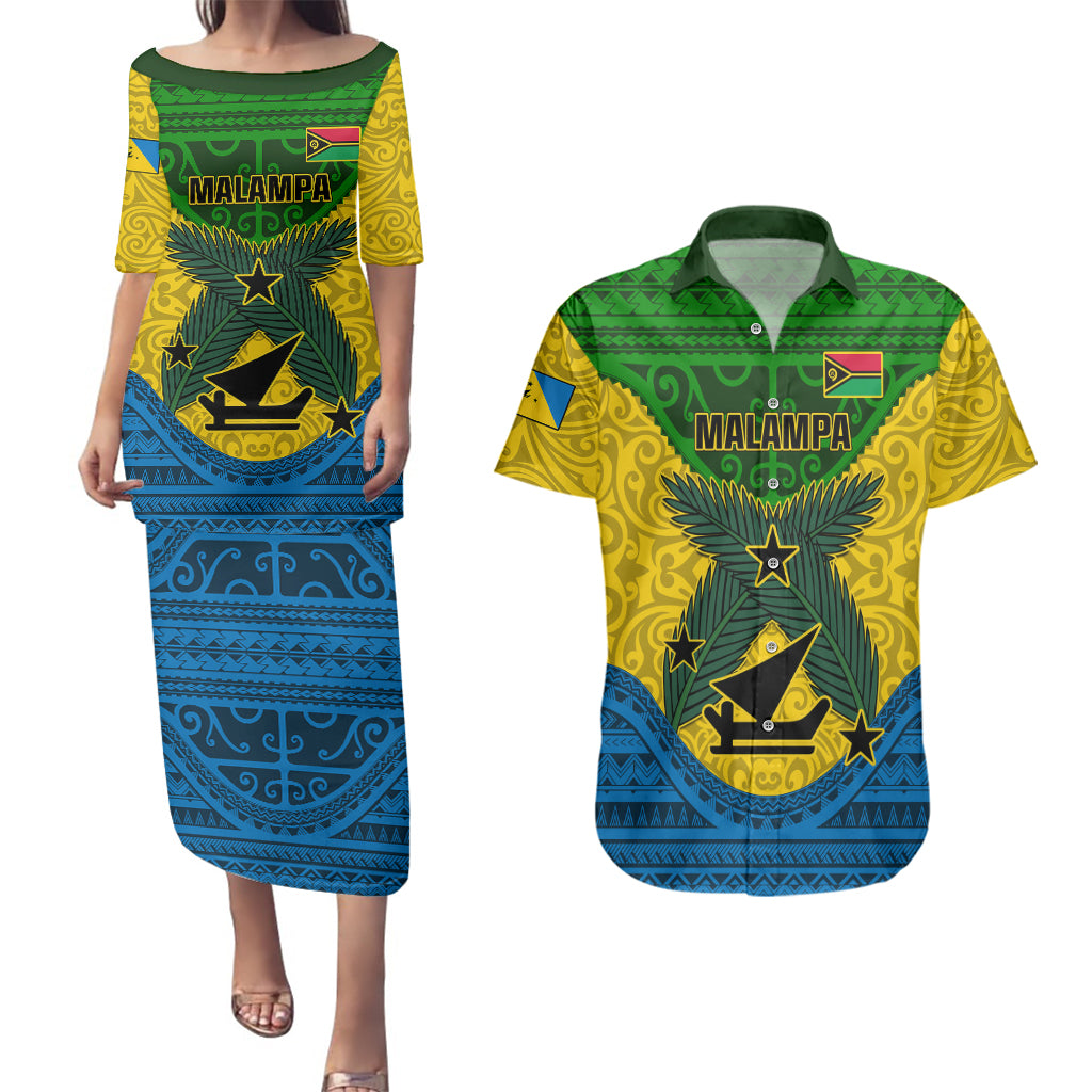 Vanuatu Malampa Province Couples Matching Puletasi Dress and Hawaiian Shirt Coat Of Arms And Namele Fern Polynesian Pattern LT05 Yellow - Polynesian Pride