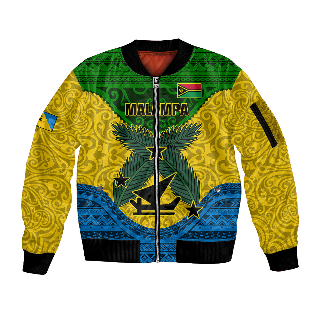 Vanuatu Malampa Province Sleeve Zip Bomber Jacket Coat Of Arms And Namele Fern Polynesian Pattern LT05 Unisex Yellow - Polynesian Pride