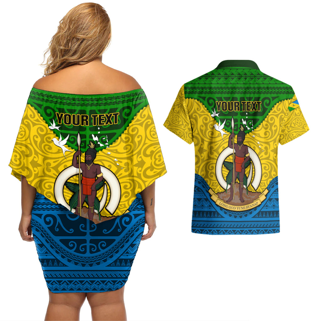 Personalized Vanuatu Malampa Province Couples Matching Off Shoulder Short Dress and Hawaiian Shirt Coat Of Arms And Namele Fern Polynesian Pattern LT05 - Polynesian Pride