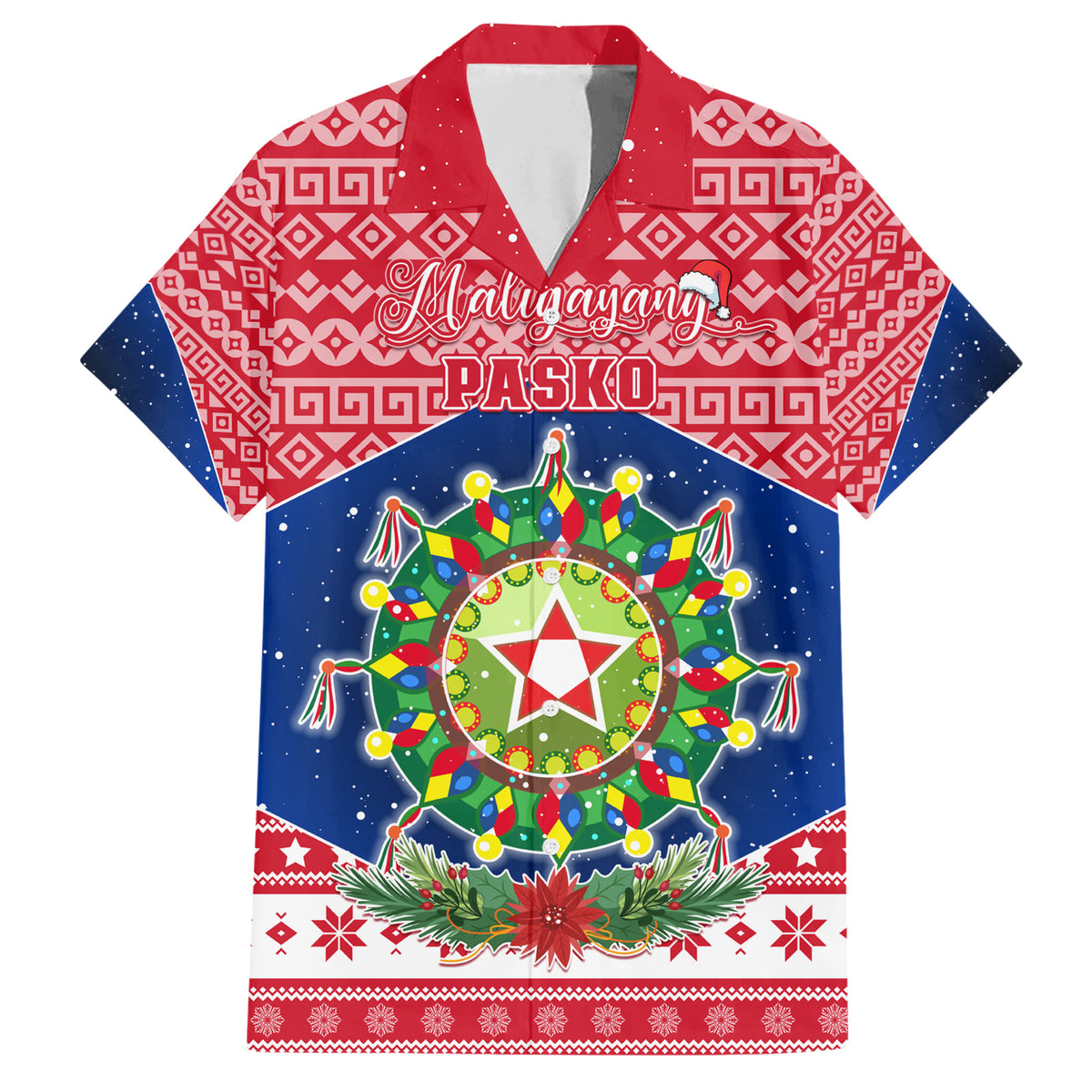 Personalised Philippines Christmas Family Matching Short Sleeve Bodycon Dress and Hawaiian Shirt Filipino Parol Maligayang Pasko LT05 Dad's Shirt - Short Sleeve Red - Polynesian Pride