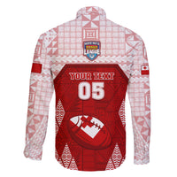 Custom Tonga Rugby Family Matching Off Shoulder Long Sleeve Dress and Hawaiian Shirt 2023 Pacific Championships Kupesi Ngatu Mate Maa LT05 - Polynesian Pride
