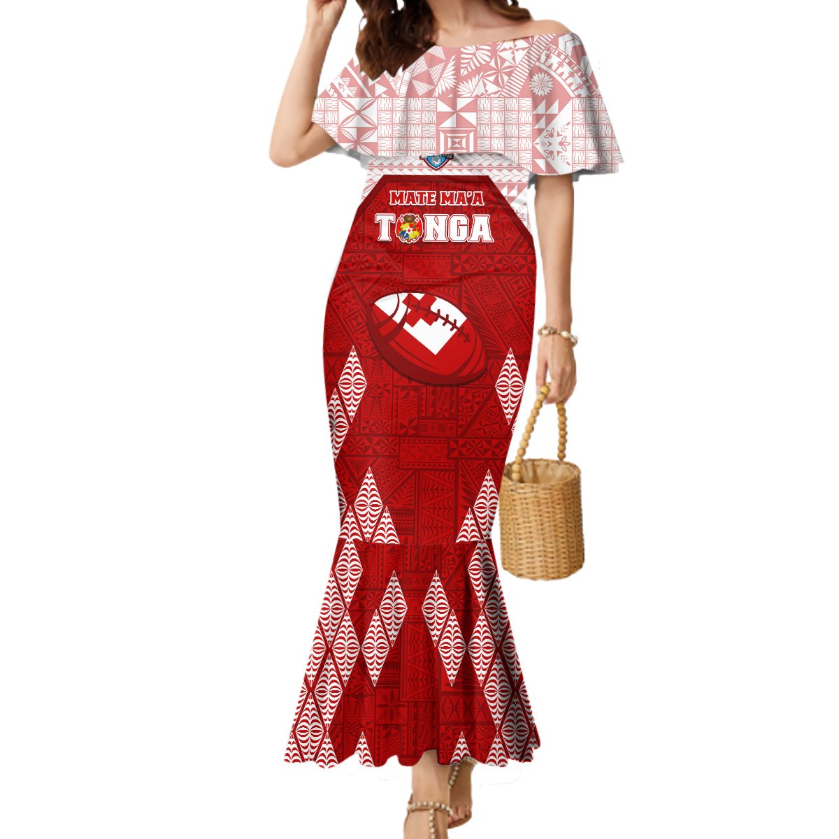 Custom Tonga Rugby Mermaid Dress 2023 Pacific Championships Kupesi Ngatu Mate Maa LT05 Women Red - Polynesian Pride