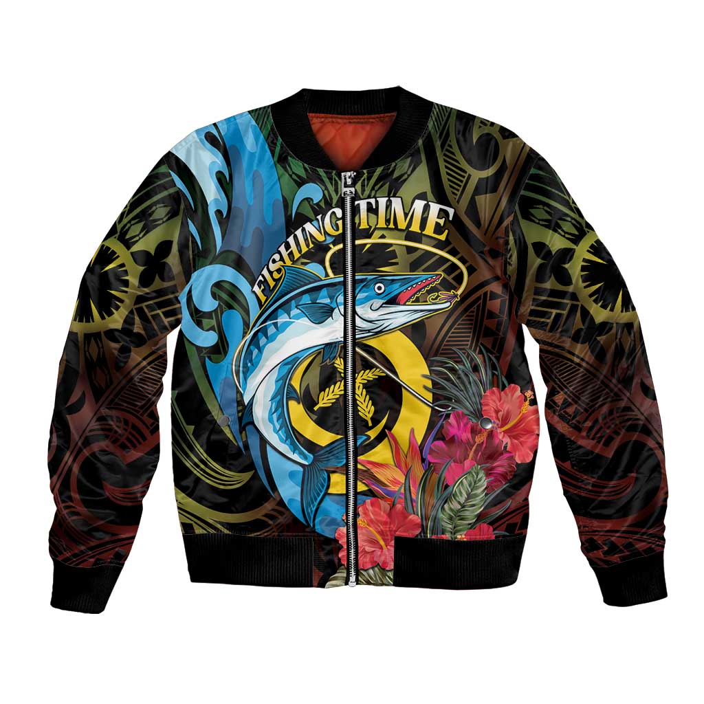 Vanuatu Fishing Bomber Jacket It's Time To Fish LT05 Unisex Black - Polynesian Pride