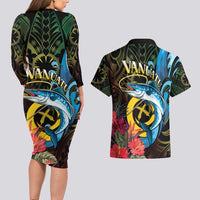 Vanuatu Fishing Couples Matching Long Sleeve Bodycon Dress and Hawaiian Shirt It's Time To Fish LT05 - Polynesian Pride