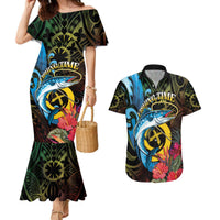 Vanuatu Fishing Couples Matching Mermaid Dress and Hawaiian Shirt It's Time To Fish LT05 Black - Polynesian Pride