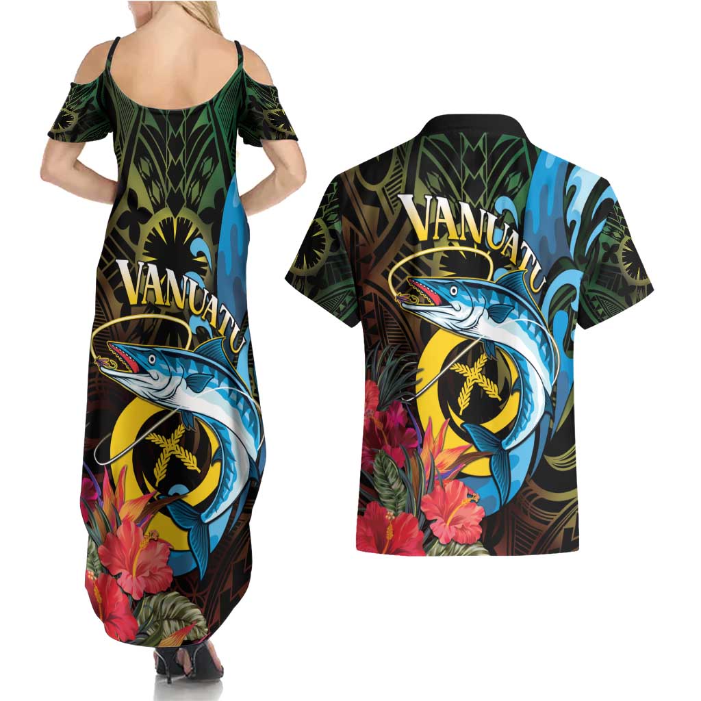 Vanuatu Fishing Couples Matching Summer Maxi Dress and Hawaiian Shirt It's Time To Fish LT05 - Polynesian Pride