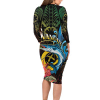 Vanuatu Fishing Family Matching Long Sleeve Bodycon Dress and Hawaiian Shirt It's Time To Fish LT05 - Polynesian Pride