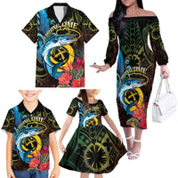 Vanuatu Fishing Family Matching Off The Shoulder Long Sleeve Dress and Hawaiian Shirt It's Time To Fish LT05 - Polynesian Pride