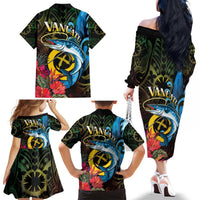 Vanuatu Fishing Family Matching Off The Shoulder Long Sleeve Dress and Hawaiian Shirt It's Time To Fish LT05 - Polynesian Pride
