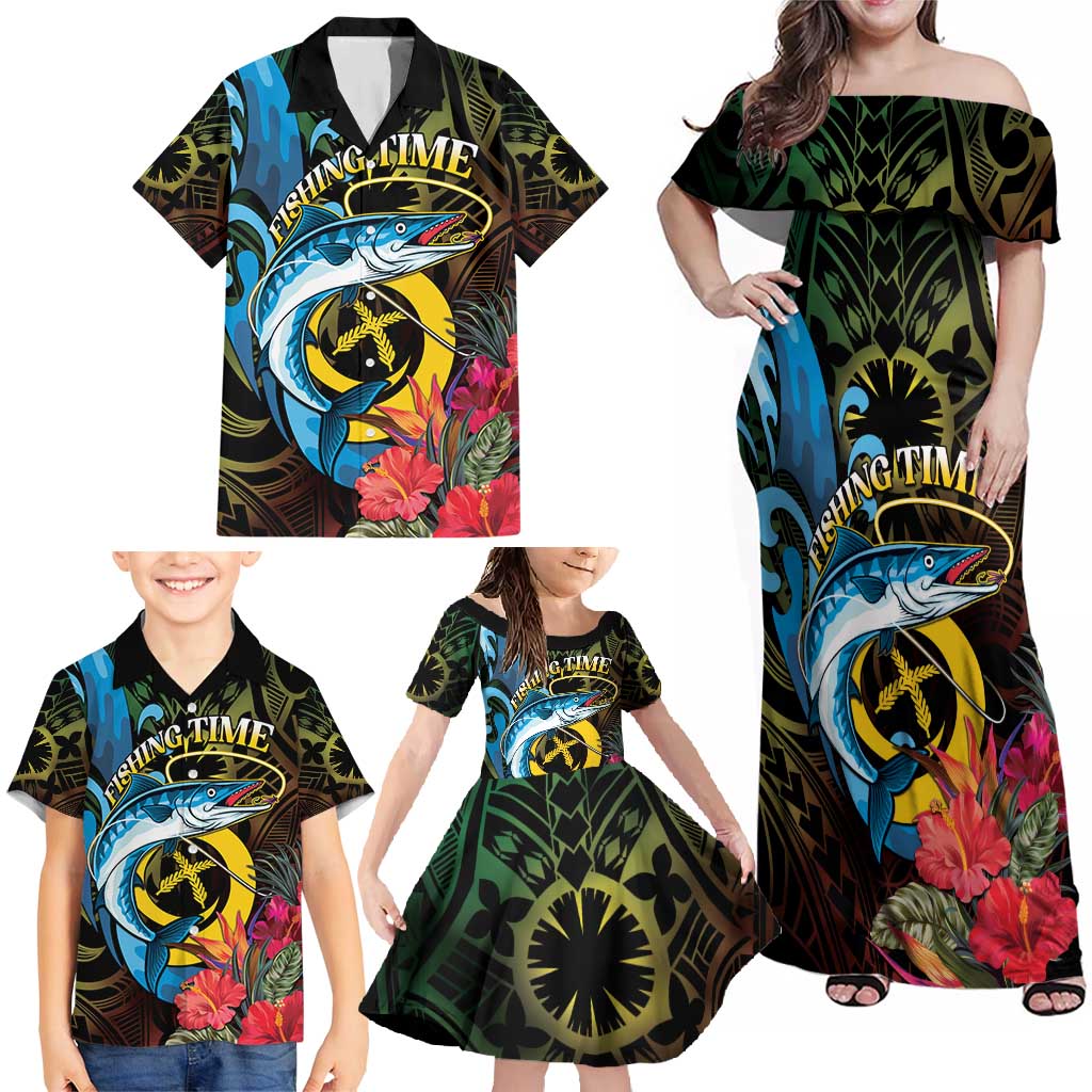 Vanuatu Fishing Family Matching Off Shoulder Maxi Dress and Hawaiian Shirt It's Time To Fish LT05 - Polynesian Pride