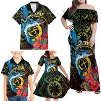 Vanuatu Fishing Family Matching Off Shoulder Maxi Dress and Hawaiian Shirt It's Time To Fish LT05 - Polynesian Pride