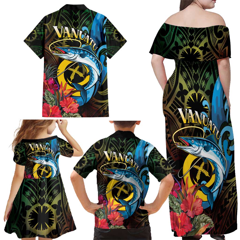 Vanuatu Fishing Family Matching Off Shoulder Maxi Dress and Hawaiian Shirt It's Time To Fish LT05 - Polynesian Pride