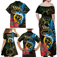 Vanuatu Fishing Family Matching Off Shoulder Maxi Dress and Hawaiian Shirt It's Time To Fish LT05 - Polynesian Pride