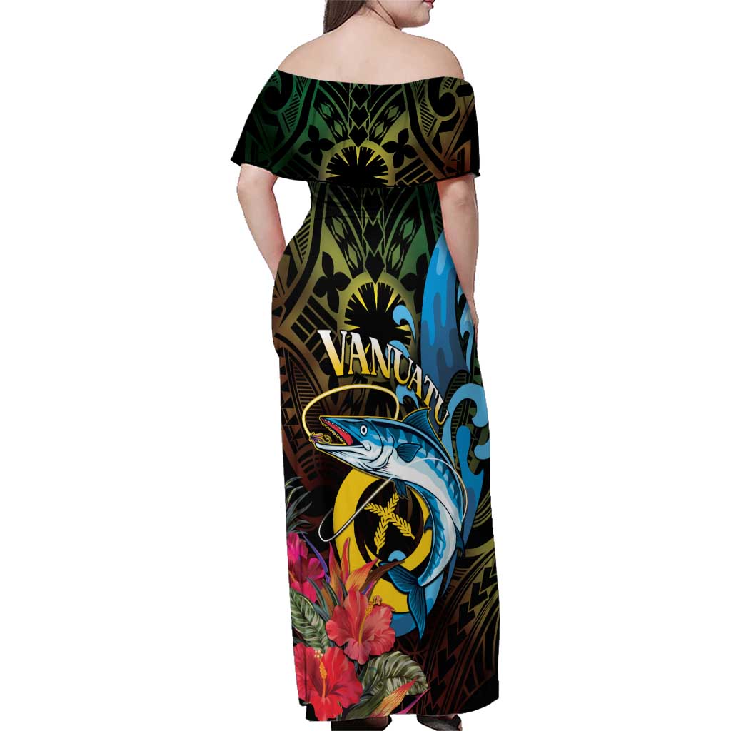 Vanuatu Fishing Family Matching Off Shoulder Maxi Dress and Hawaiian Shirt It's Time To Fish LT05 - Polynesian Pride