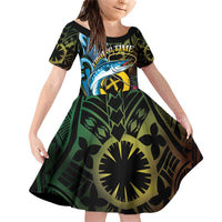 Vanuatu Fishing Family Matching Off Shoulder Short Dress and Hawaiian Shirt It's Time To Fish LT05 Daughter's Dress Black - Polynesian Pride