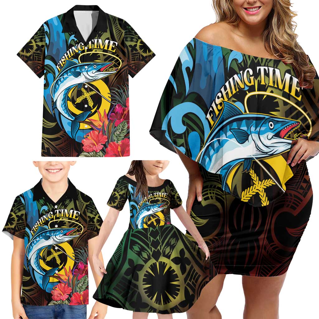 Vanuatu Fishing Family Matching Off Shoulder Short Dress and Hawaiian Shirt It's Time To Fish LT05 - Polynesian Pride