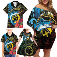 Vanuatu Fishing Family Matching Off Shoulder Short Dress and Hawaiian Shirt It's Time To Fish LT05 - Polynesian Pride