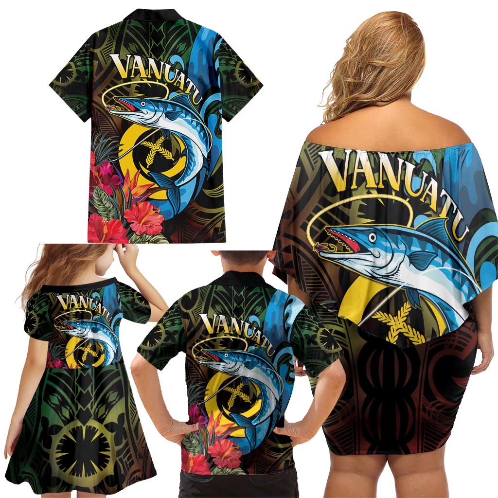 Vanuatu Fishing Family Matching Off Shoulder Short Dress and Hawaiian Shirt It's Time To Fish LT05 - Polynesian Pride
