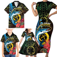 Vanuatu Fishing Family Matching Short Sleeve Bodycon Dress and Hawaiian Shirt It's Time To Fish LT05 - Polynesian Pride