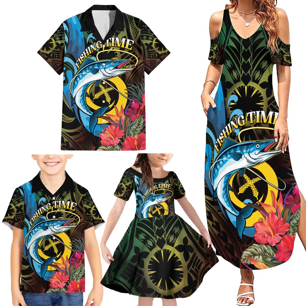 Vanuatu Fishing Family Matching Summer Maxi Dress and Hawaiian Shirt It's Time To Fish LT05 - Polynesian Pride