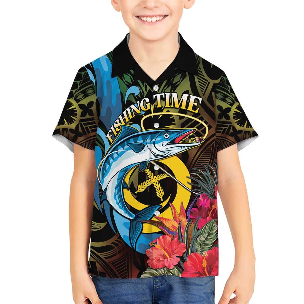 Vanuatu Fishing Family Matching Summer Maxi Dress and Hawaiian Shirt It's Time To Fish LT05 Son's Shirt Black - Polynesian Pride
