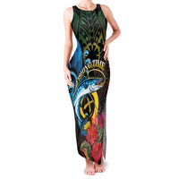 Vanuatu Fishing Family Matching Tank Maxi Dress and Hawaiian Shirt It's Time To Fish LT05 Mom's Dress Black - Polynesian Pride