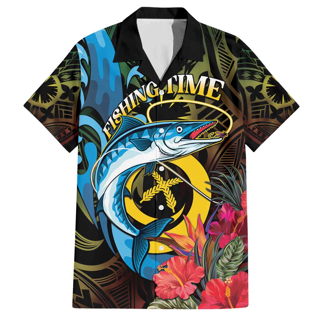 Vanuatu Fishing Hawaiian Shirt It's Time To Fish LT05 Black - Polynesian Pride